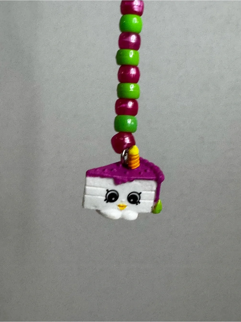 Pink & Green Beaded Kids Charm Keychain with Cute Cake Pendant